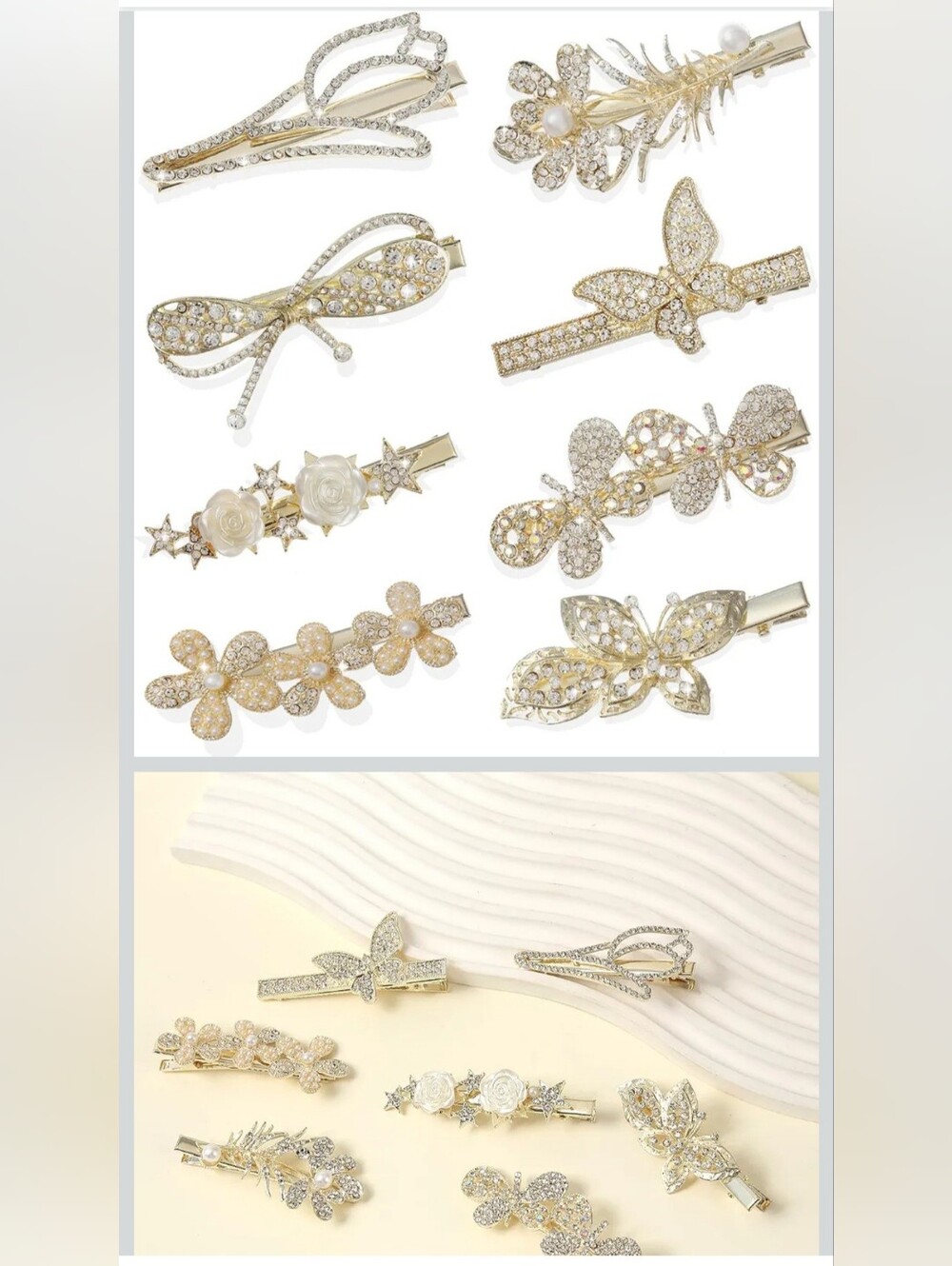 Gold Crystal Floral & Butterfly Hair Clips Set — Elegant Hair Accessories
